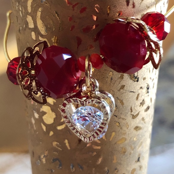$2 Each WINE CHARMS SET OF 6 Gold Red, Elegant Wire Wrapped, A special gift. - Picture 2 of 6